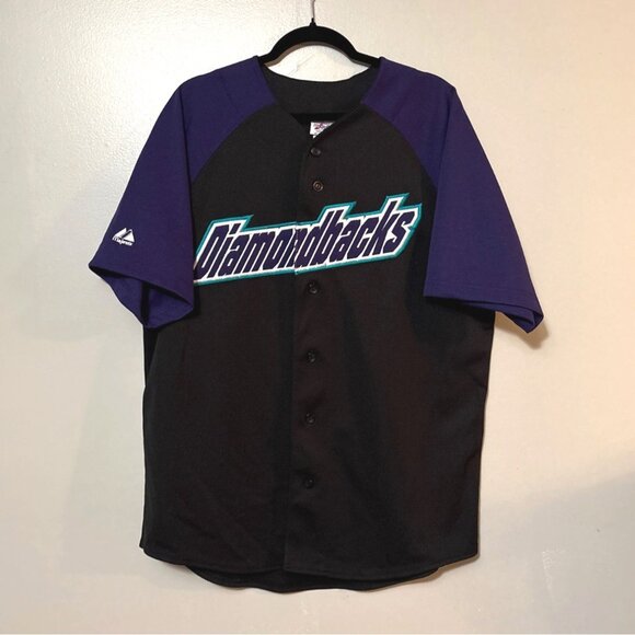 Arizona Diamondbacks Majestic Button-Up Jersey Black & Purple Size L - Picture 1 of 7